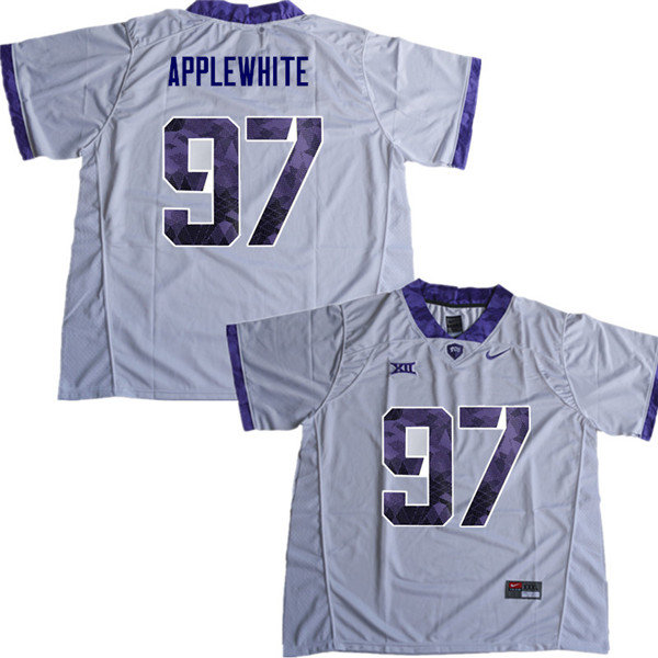 Men #97 Christian Applewhite TCU Horned Frogs College Football Jerseys Sale-White - Click Image to Close